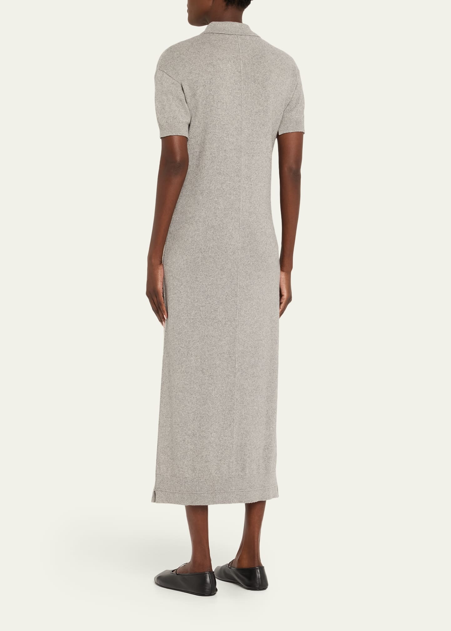 Heathered Cashmere Short-Sleeve Midi Polo Dress - 3