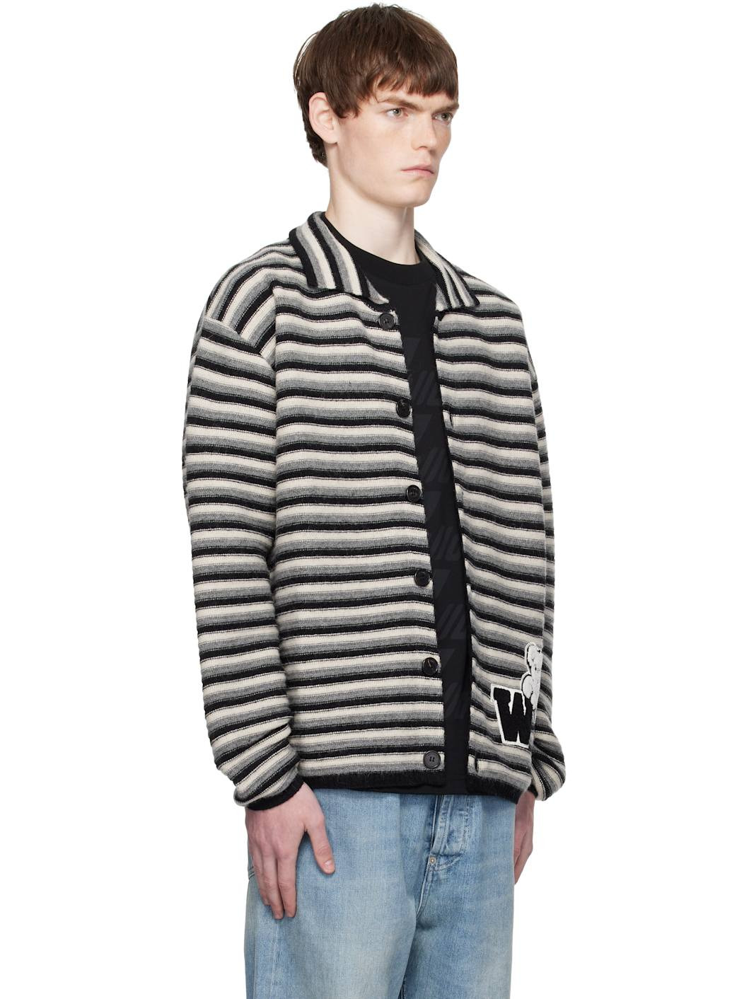 Multicolor Black Stripe Embroidered Cardigan - 2