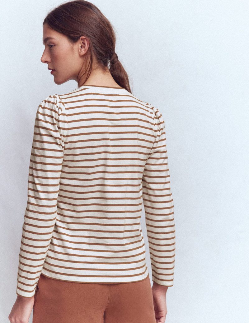 Pleat Sleeve Stripe Top-Ginger and Ivory Stripe 4