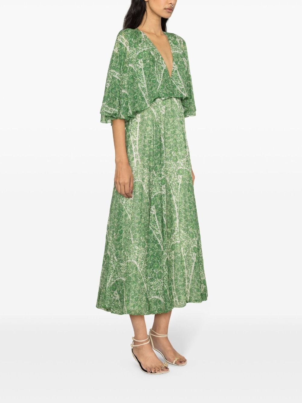botanical-print silk midi dress - 3