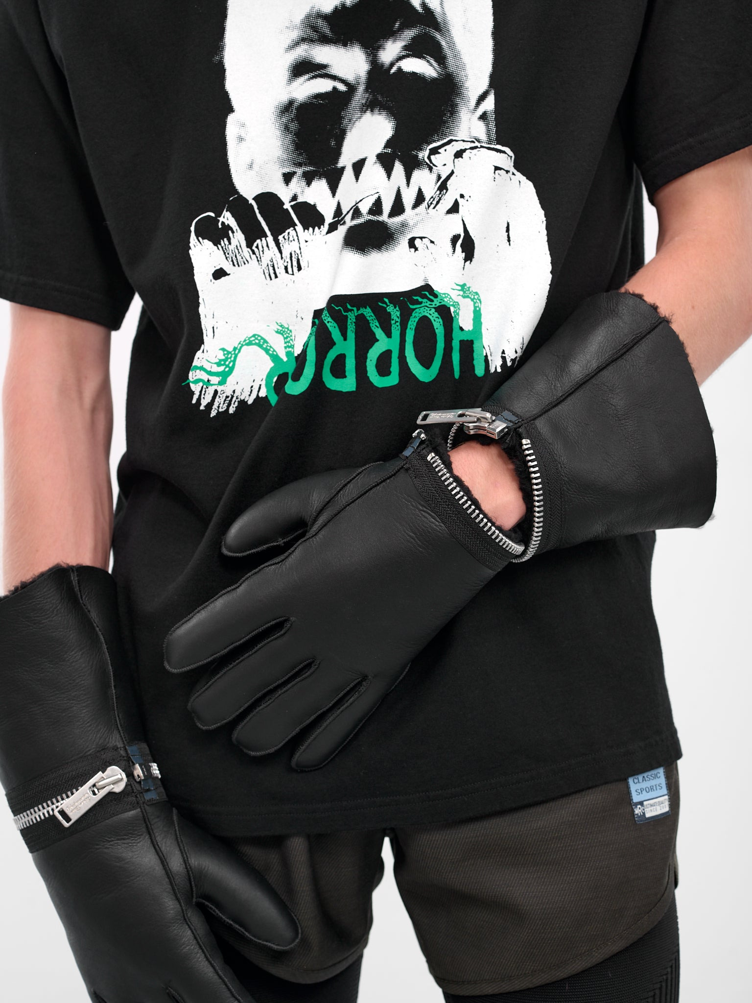 Black Lamb Leather Fur Gloves - 3