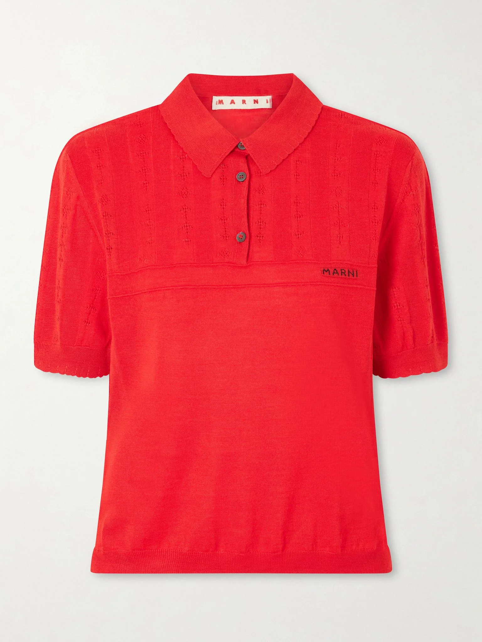 Patterned wool and silk-blend knitted polo shirt Red - 1