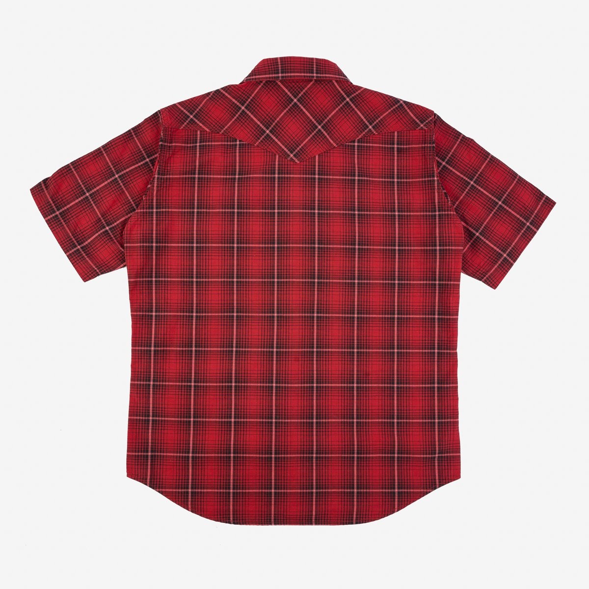IHSH-386-RED 5oz Selvedge Short Sleeved Western Shirt - Red Vintage Check - 5