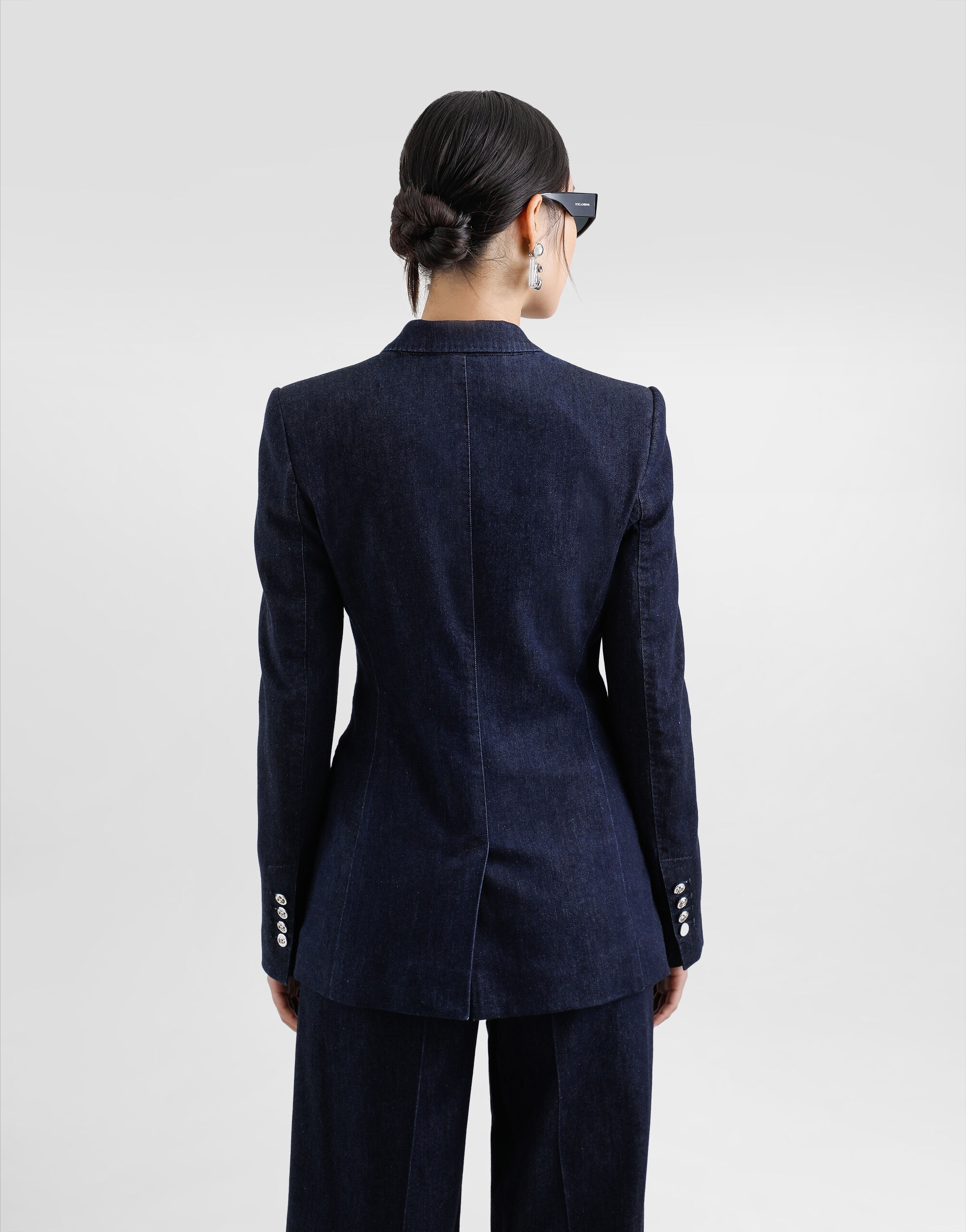 Single-breasted denim and silk Turlington jacket - 6