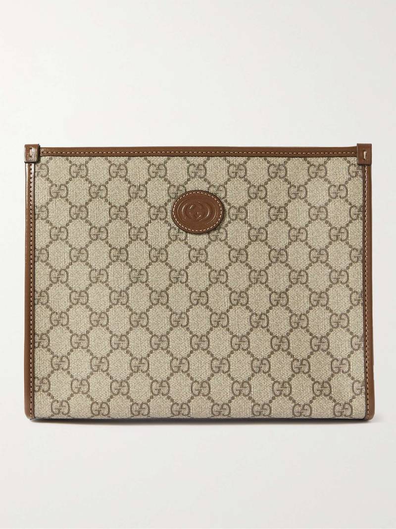 Leather-Trimmed Monogrammed Coated-Canvas Pouch - 1