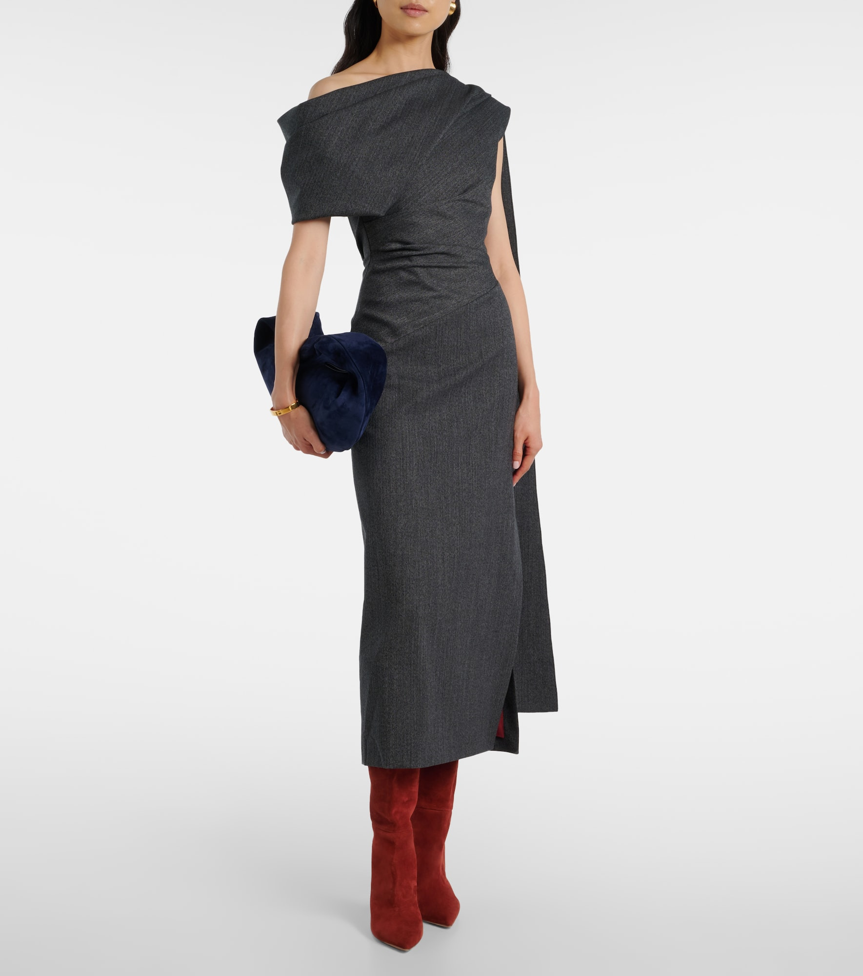 Maite herringbone draped midi dress - 2