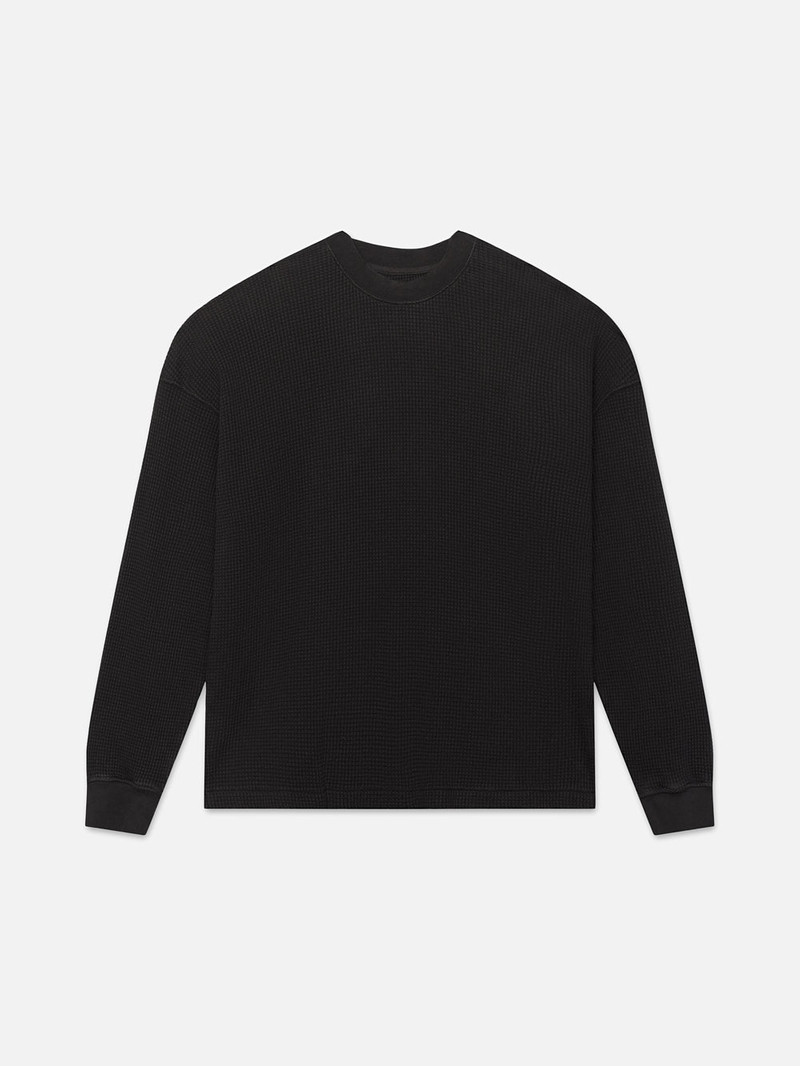 Waffle Textured Jersey Long Sleeve in Washed Black 1