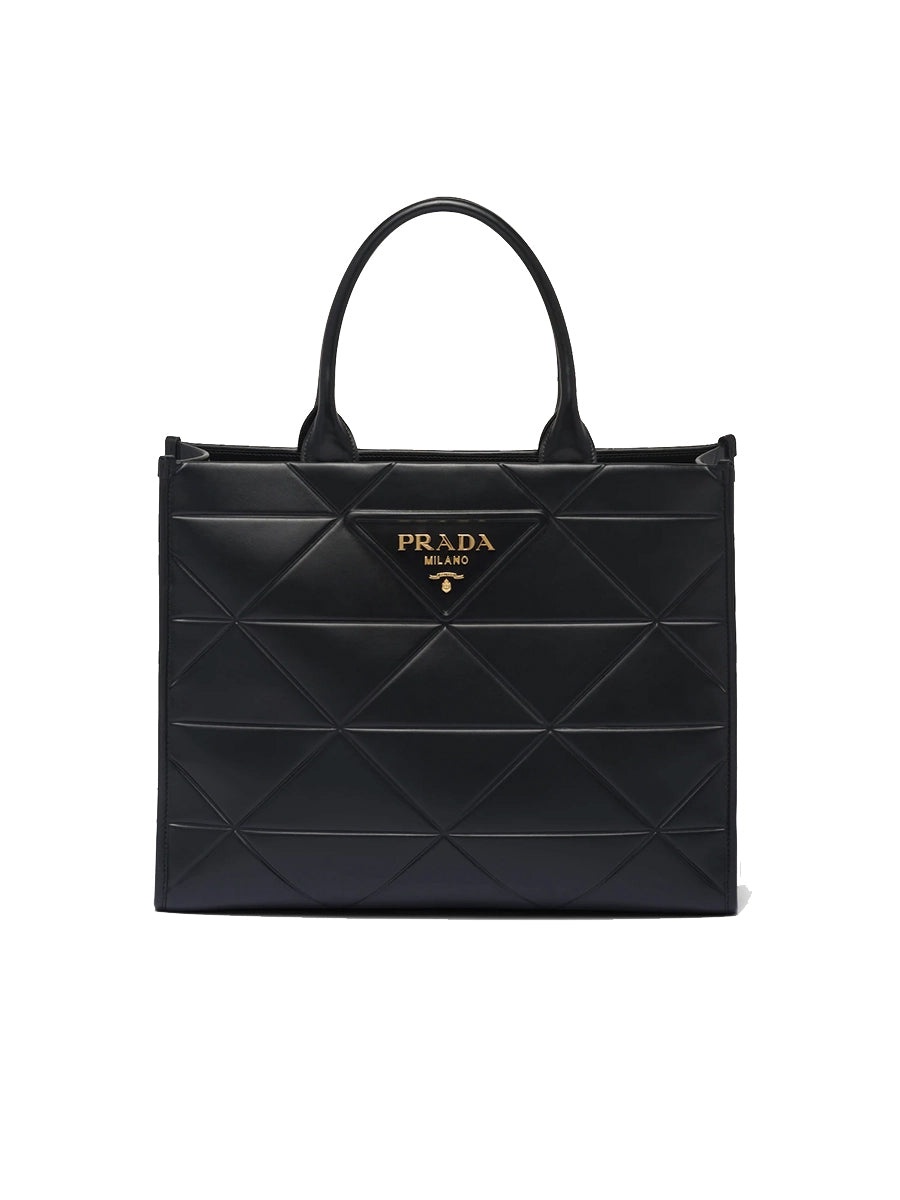 Large Leather Prada Symbole Bag with Topstitching in Black - 1