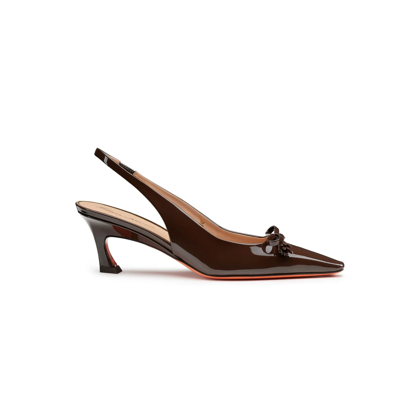 Women's dark brown patent leather mid-heel slingback - 1