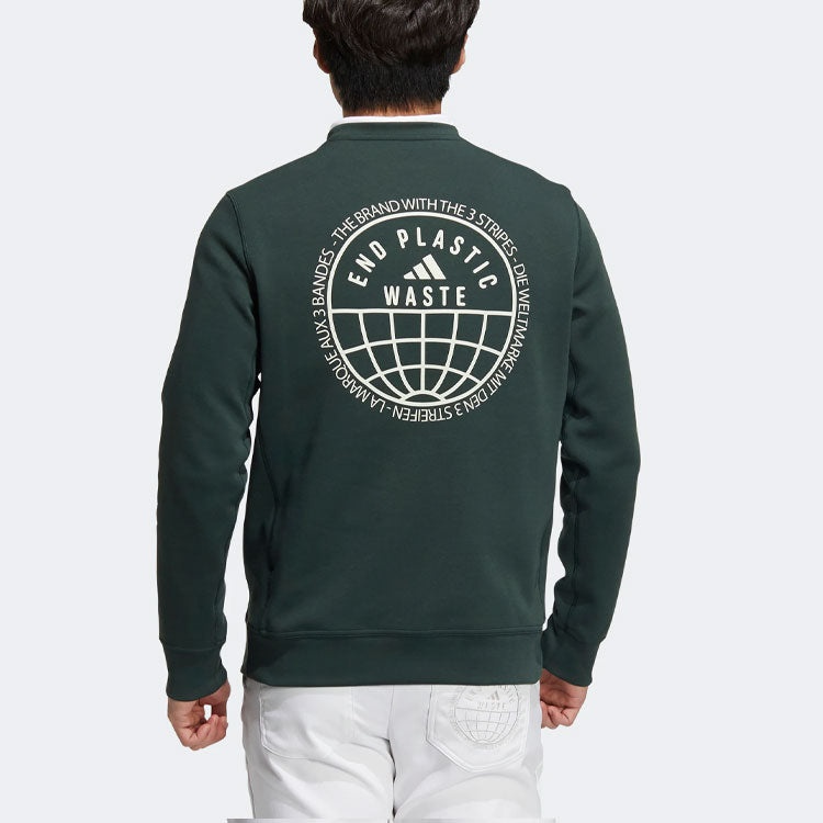 Men's adidas Logo Printing Round Neck Long Sleeves Pullover Green HG5784 - 3