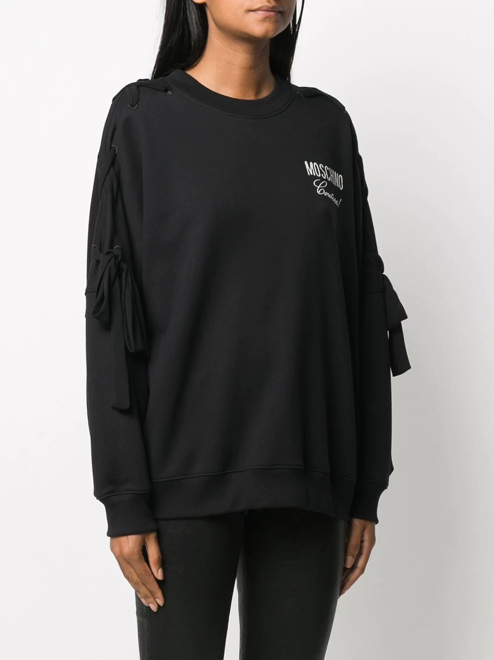 logo-embroidered laced-sleeve sweatshirt - 3