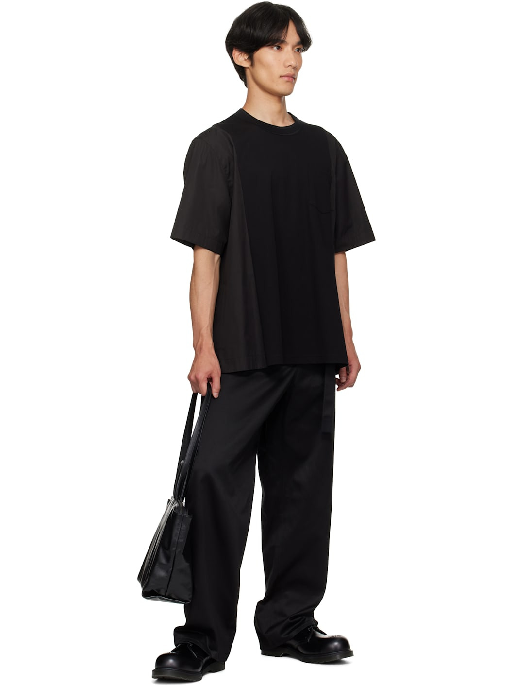 Black Poplin x Cotton Jersey T-shirt - 4