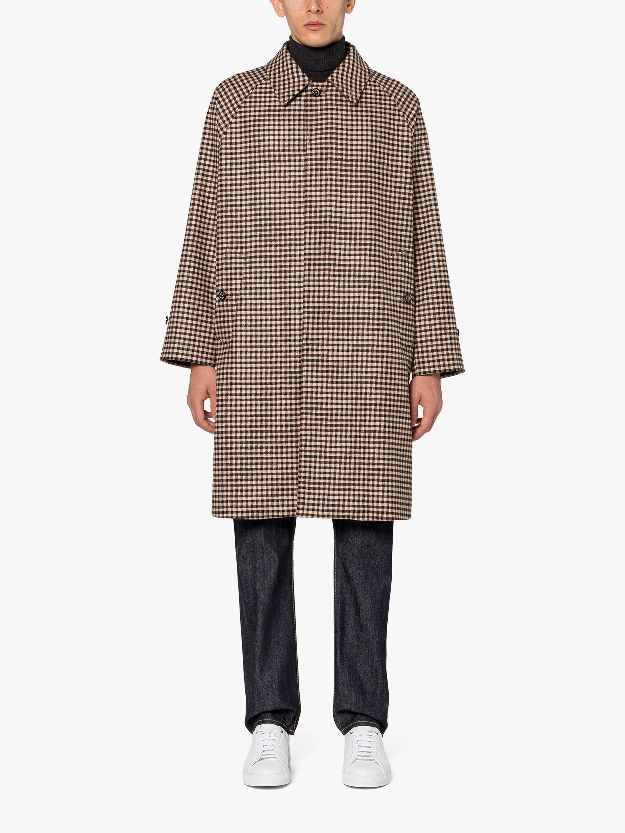 BELFORD BROWN SHEPHERD CHECK WOOL BALMACAAN COAT - 3