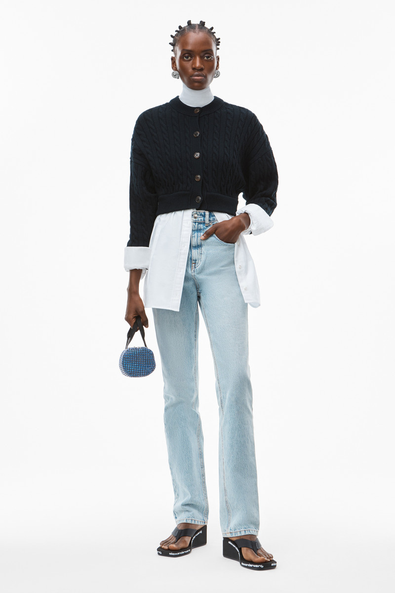 HYBRID TOP IN COTTON OXFORD AND WOOL CABLE 6