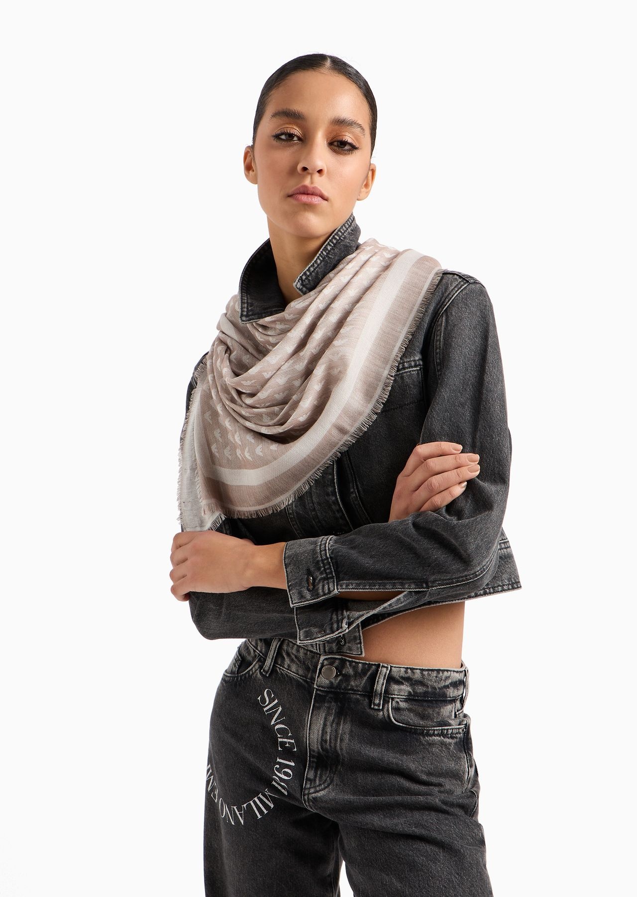 Virgin wool-blend foulard with all-over micro eagles 3