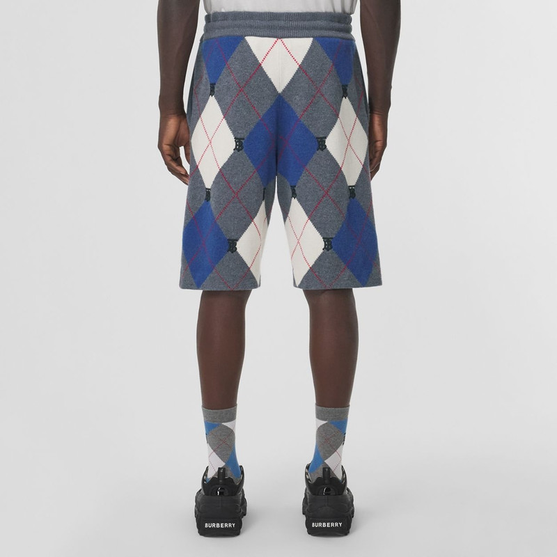 Monogram Motif Argyle Intarsia Wool Cashmere Shorts 4