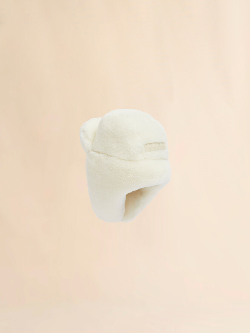 WHITE SHEARLING AVIATOR HAT - 3