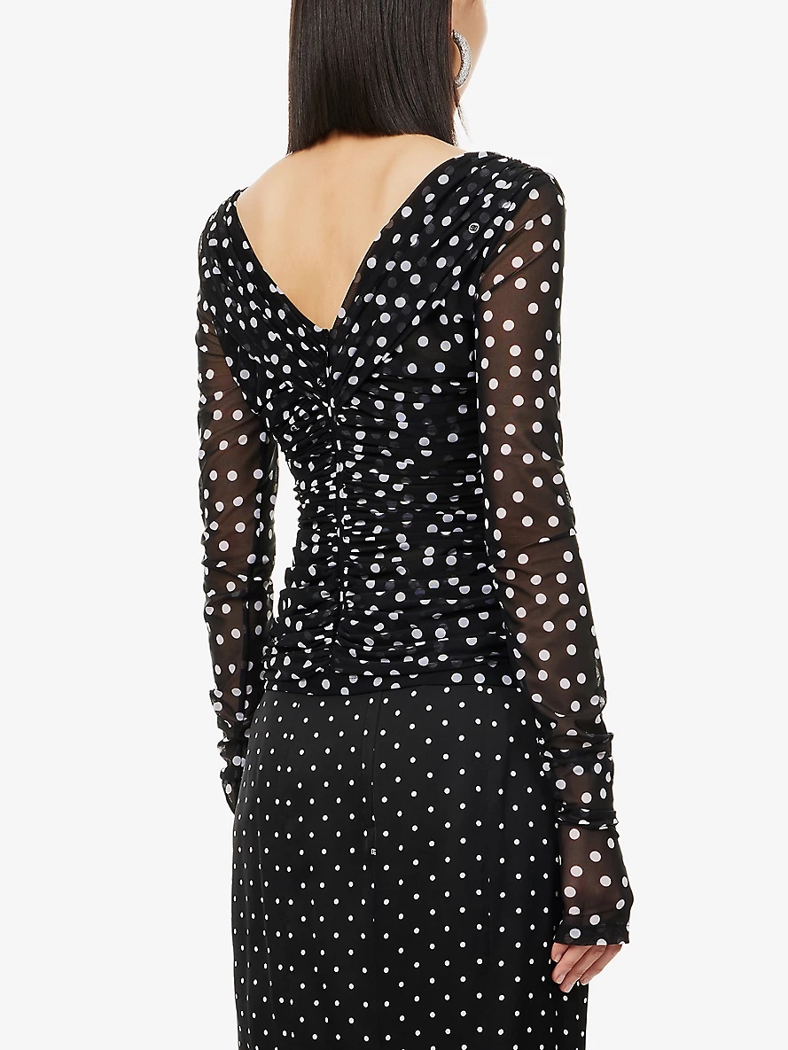 Polka dot-print off-the-shoulder stretch-woven top - 4