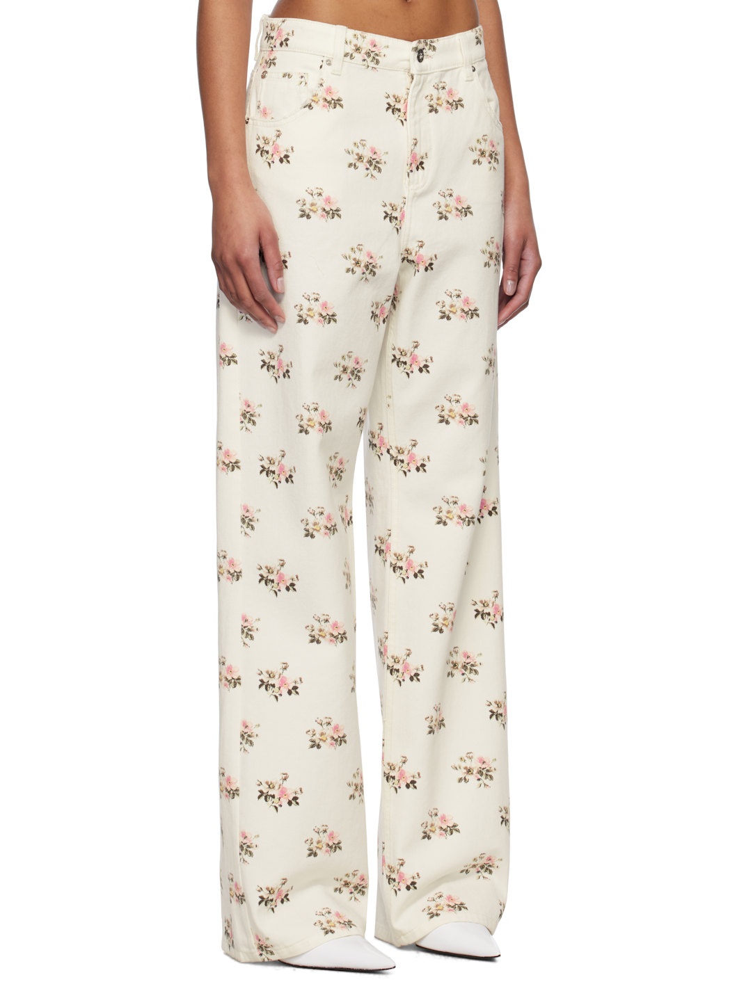 White & Pink Printed Boyfriend Jeans - 2