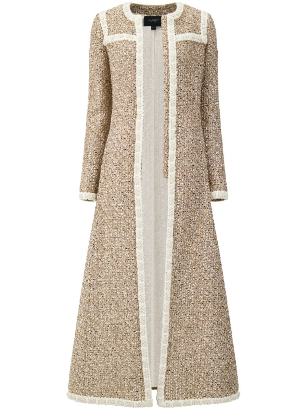 braided-trim tweed coat - 1
