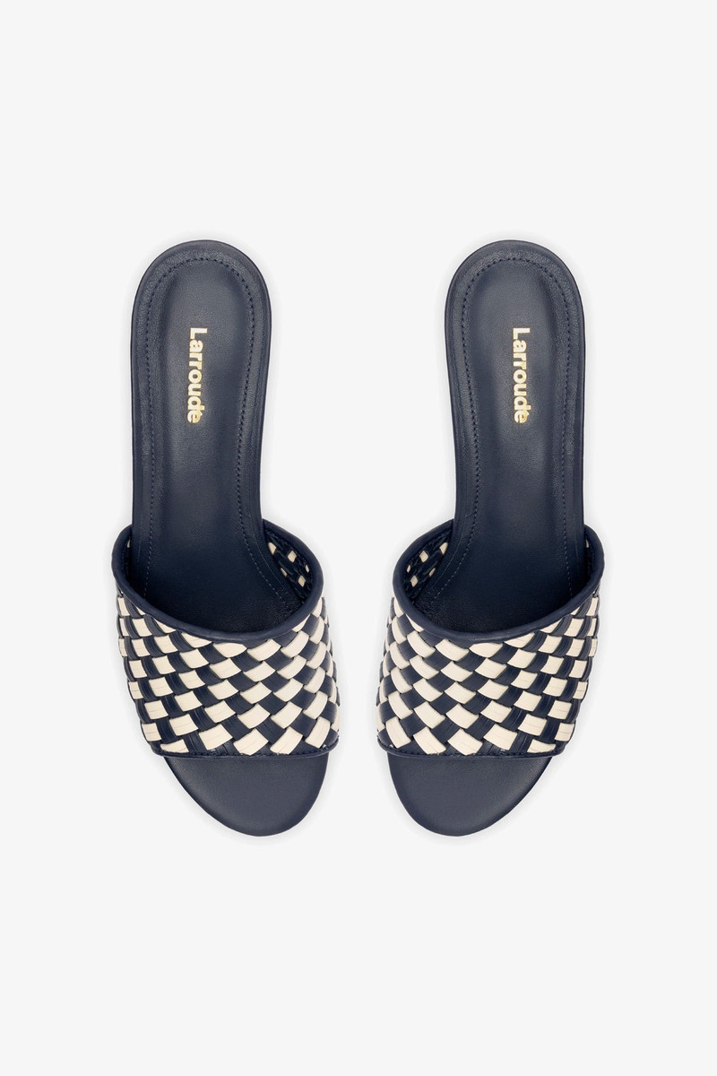 Miso Platform Sandal In Navy and Ivory Leather 6