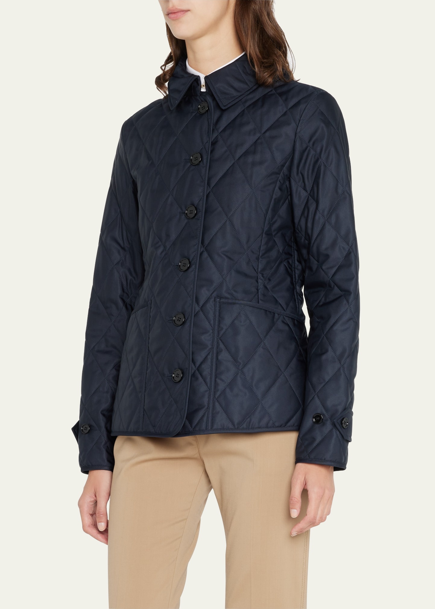 Collared Diamond Quilted Jacket - 4