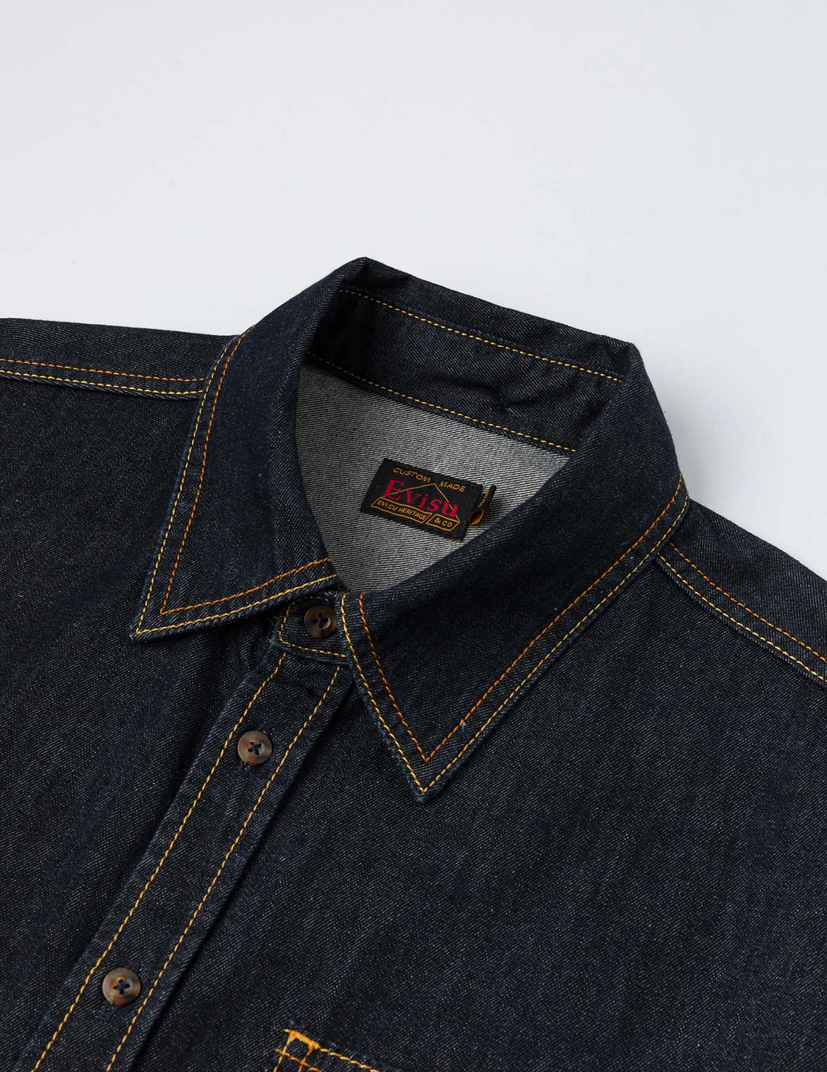 Multi-pocket and Barcode Seagull Embroidery Regular Fit Denim Shirt - 7