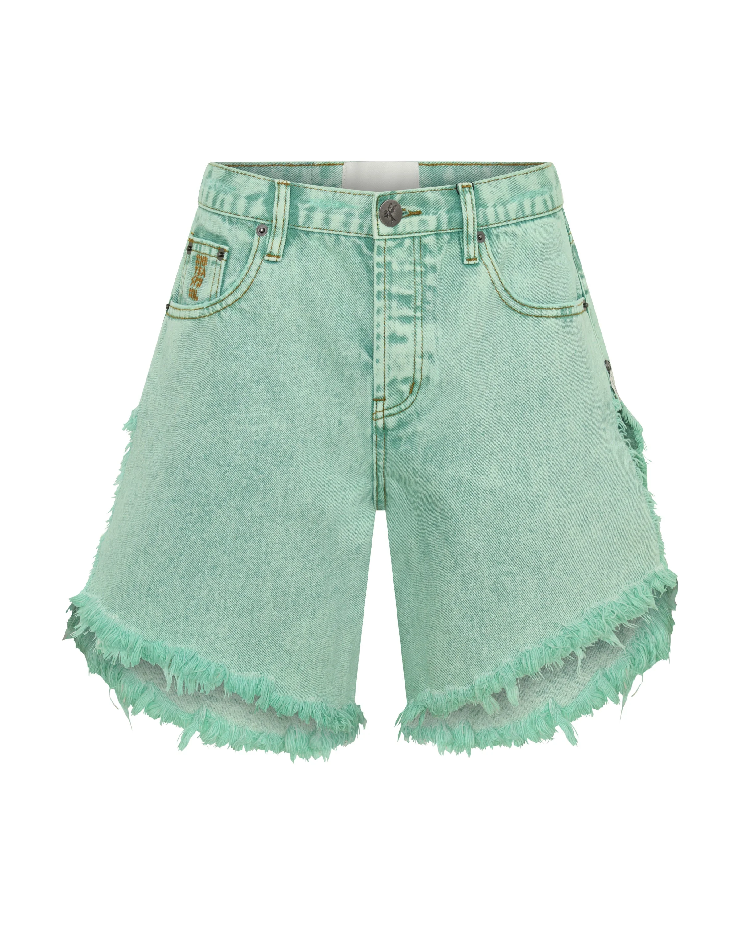 Frankies Low Waist Long Length Denim Shorts - Seaglass Green - 1