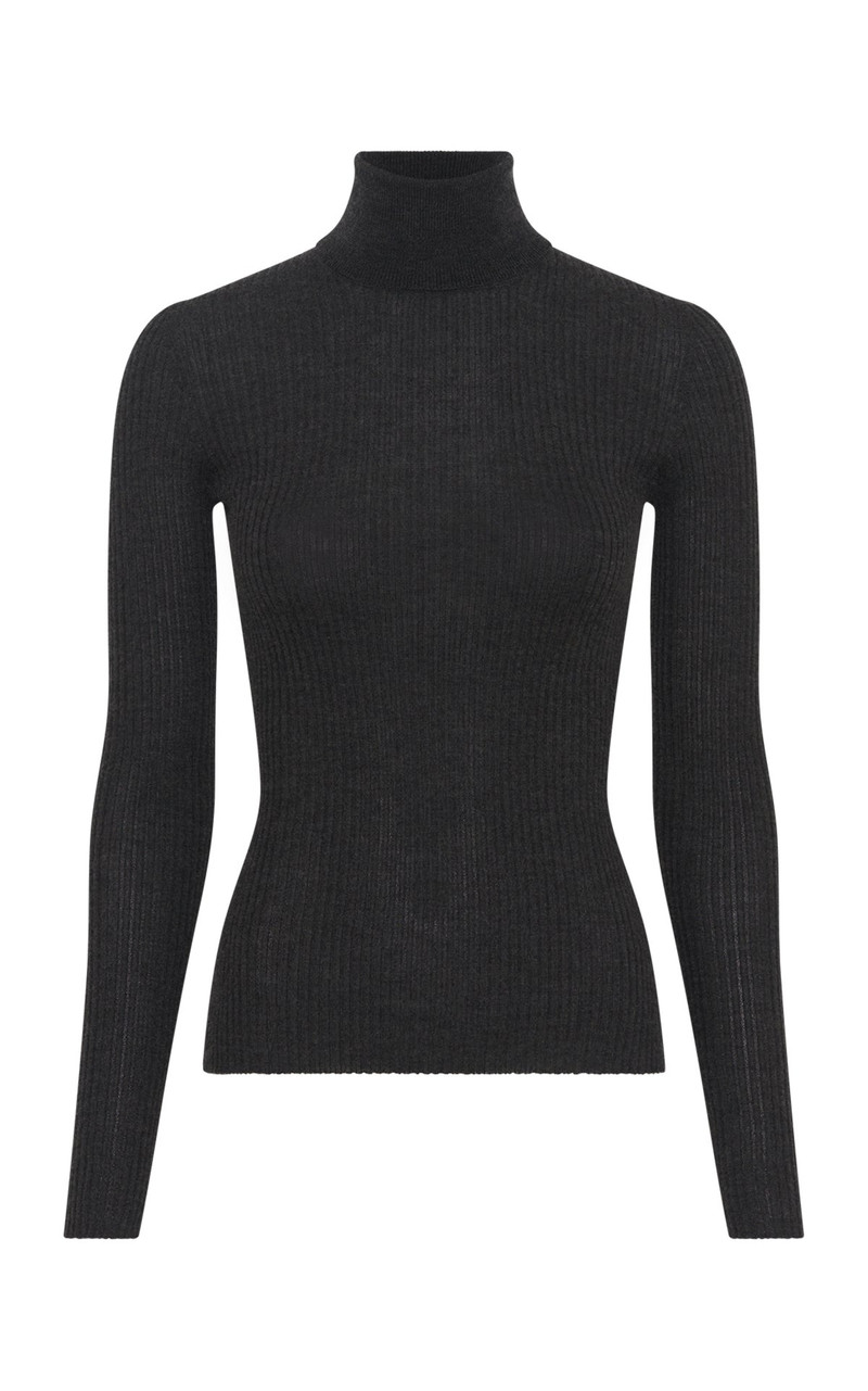 Peppe Knit Turtleneck in Charcoal Cashmere Silk 1