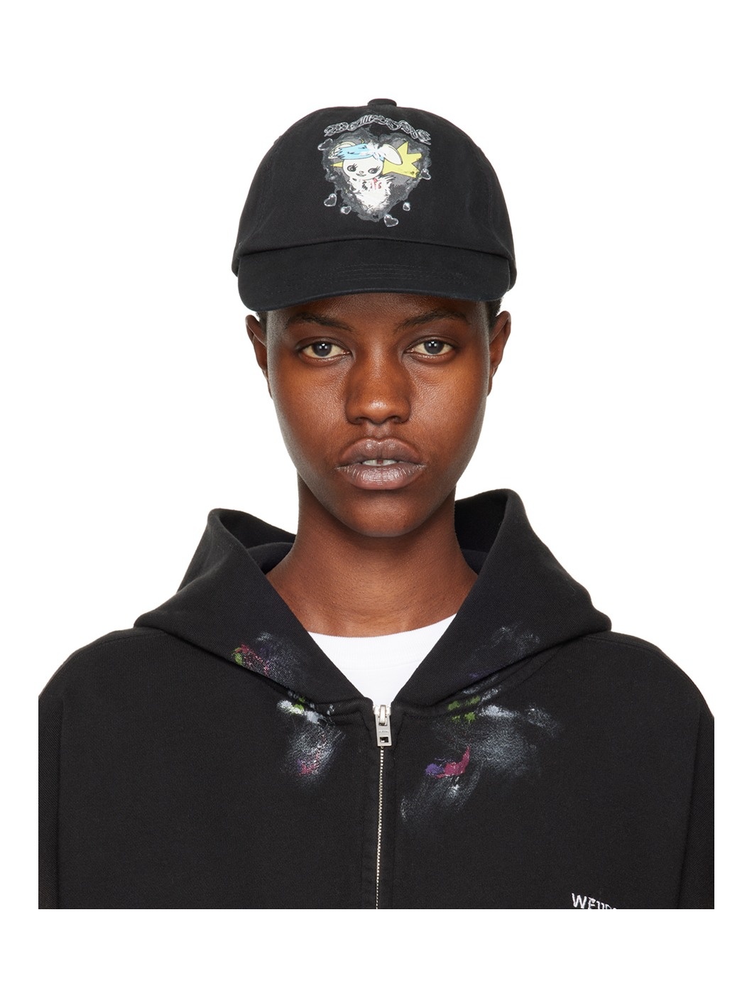 Black Character Print Cap - 1
