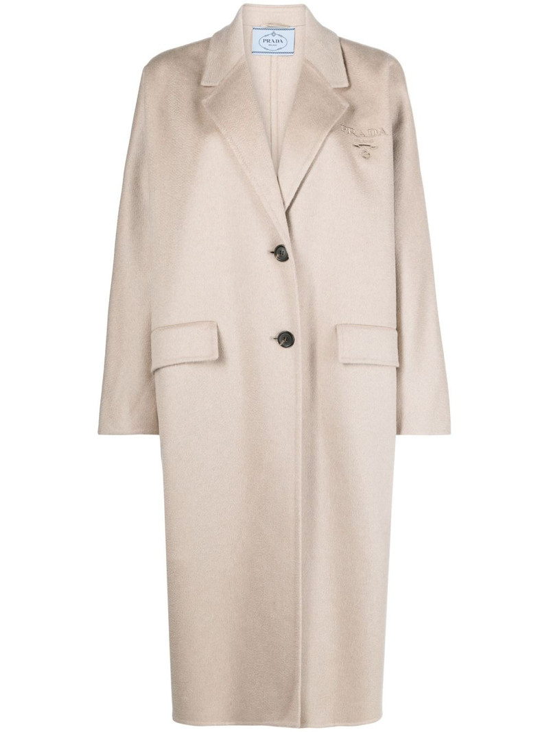 logo-embroidered cashmere coat 1