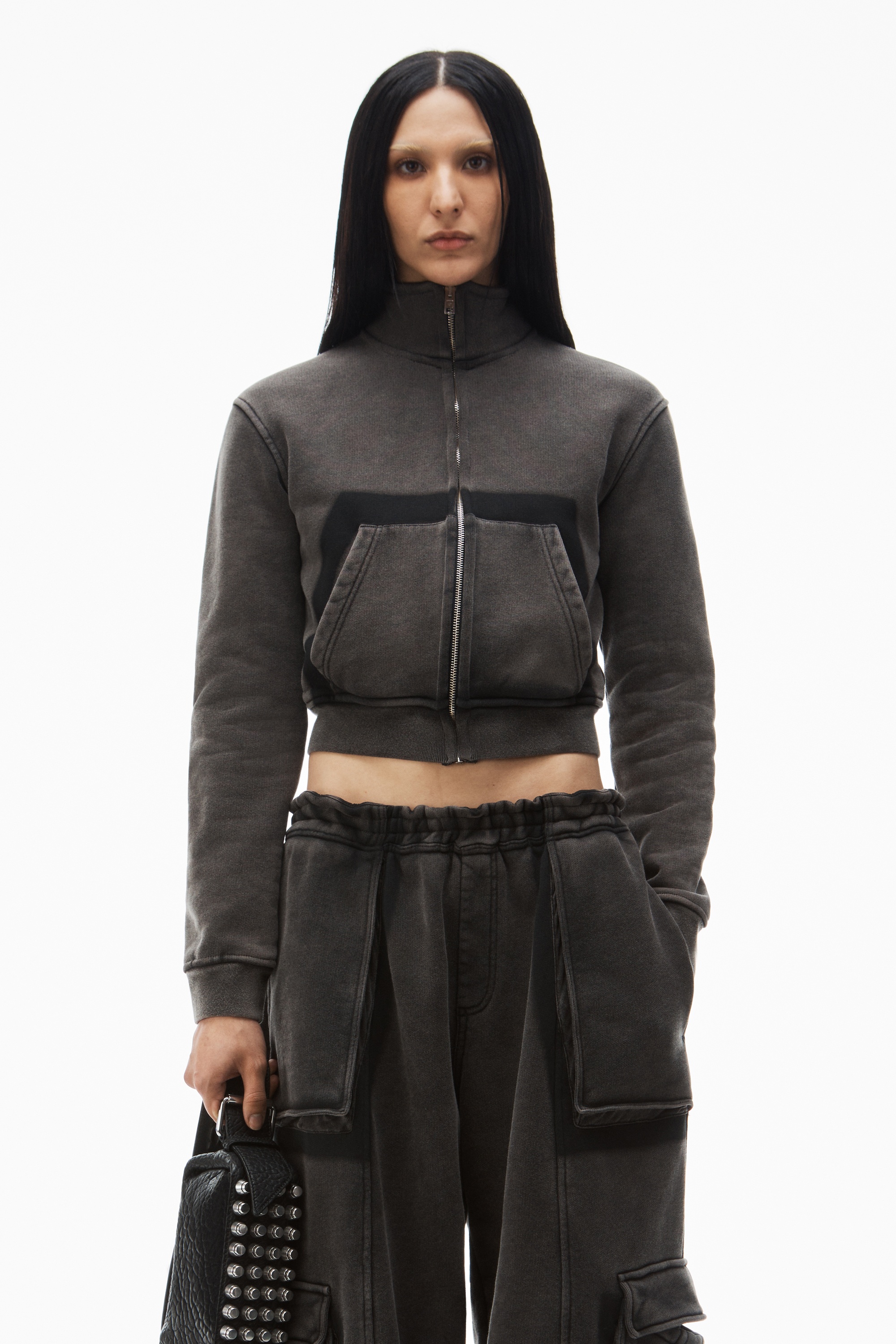 cropped zip-up jacket in cotton terry - 2