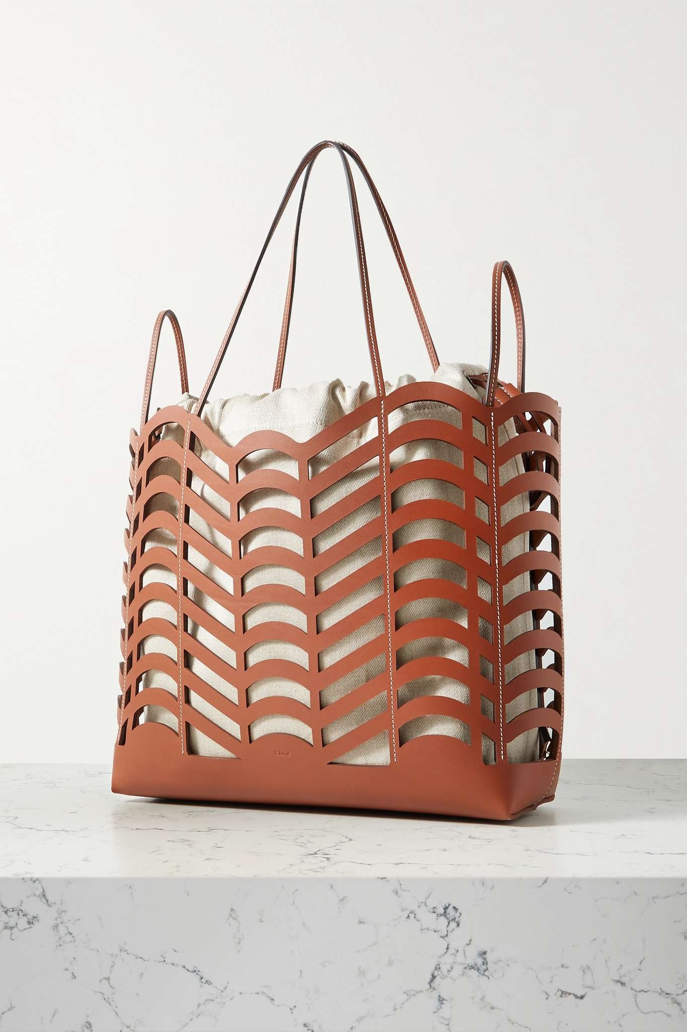 Kayan cutout leather and linen tote - 3