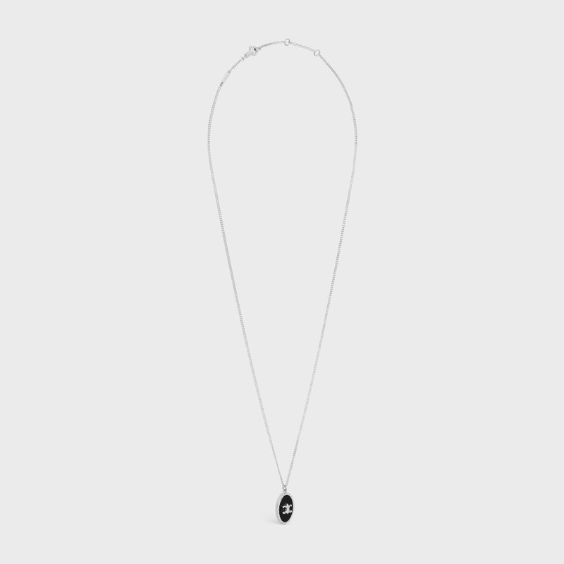 Triomphe de Lys Medal Necklace IN Sterling Silver and Onyx 3