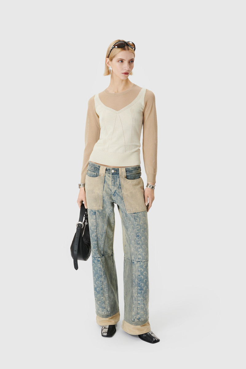 Marine Serre Regenerated Denim Wide Leg Pants outlook