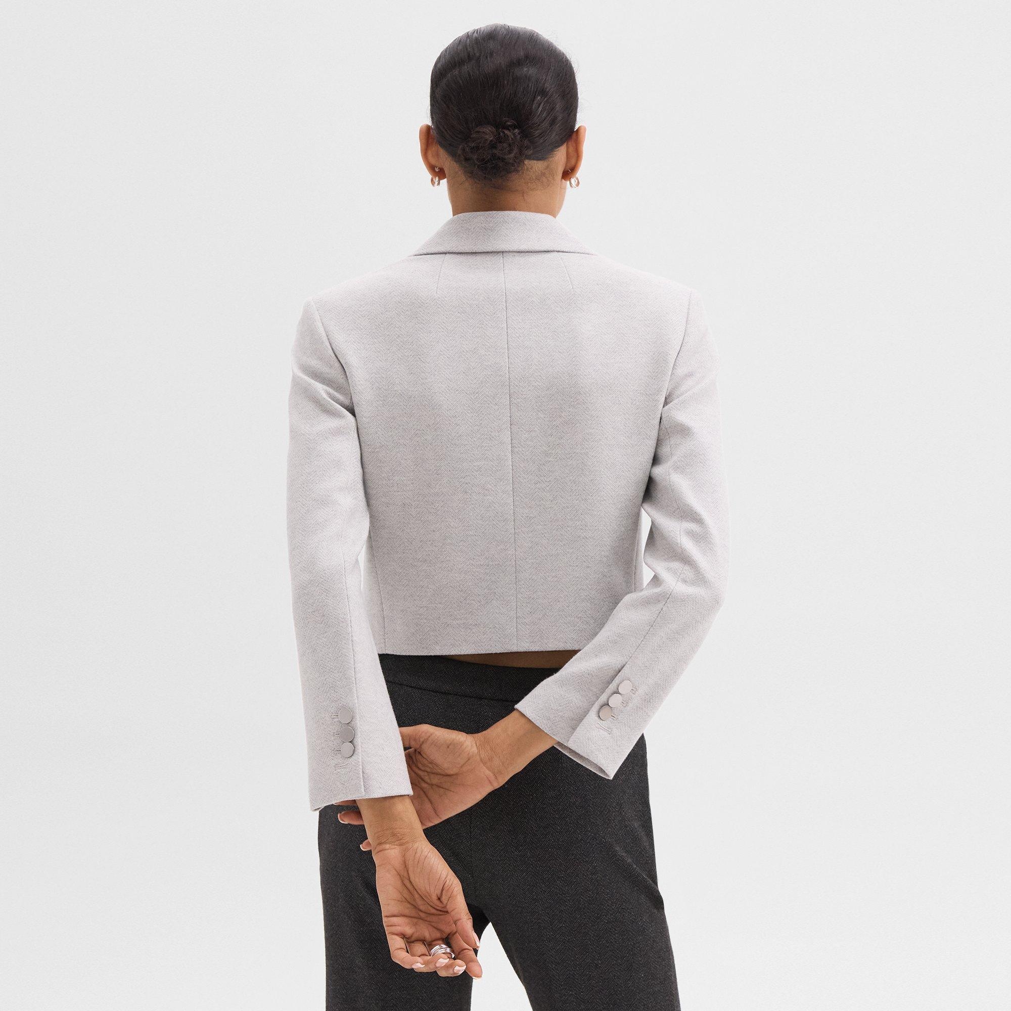 Boxy Patch Pocket Blazer in Herringbone Knit - 4