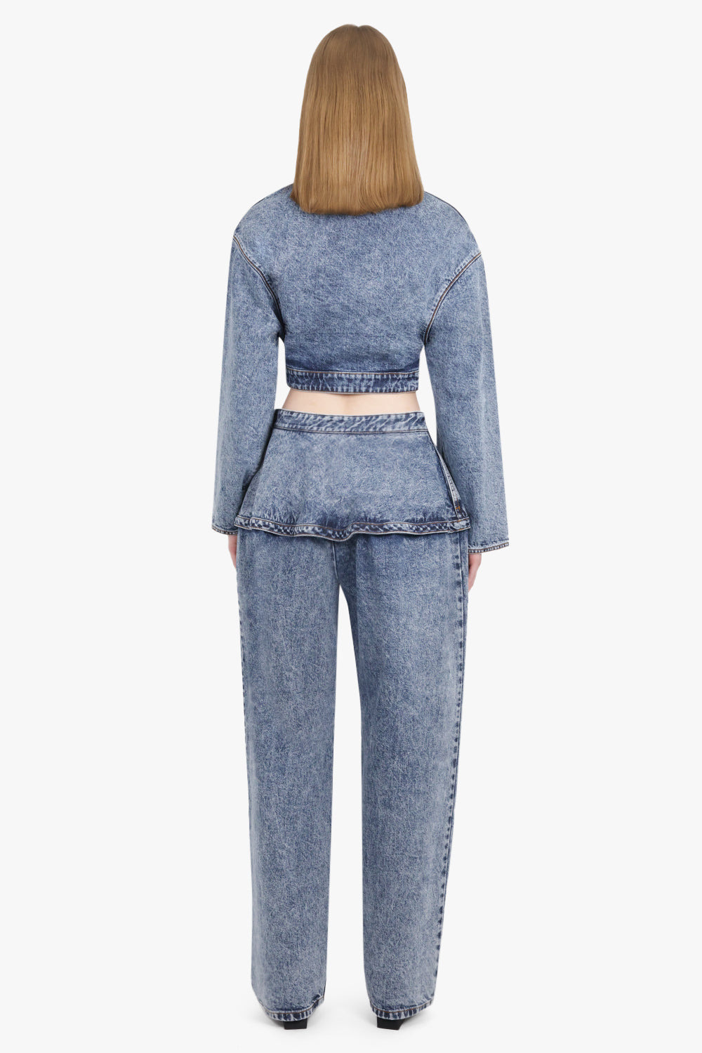 SPIRAL WRAP CROPPED L/S DENIM JACKET | SNOW BLUE - 5