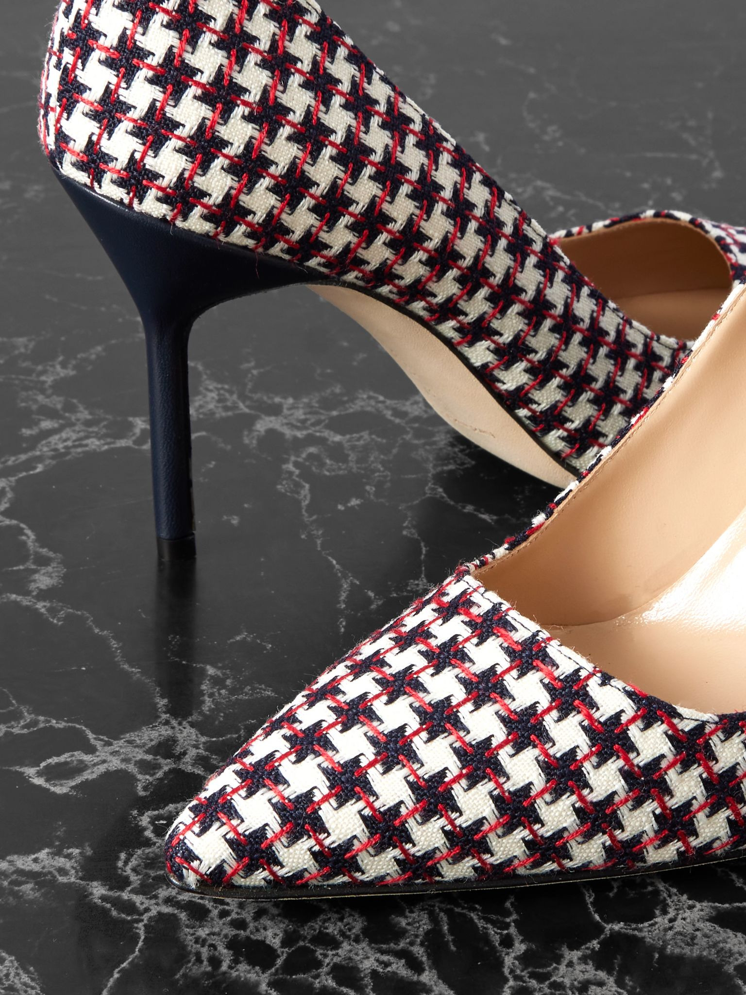 90 leather-trimmed embroidered tweed pumps White - 4