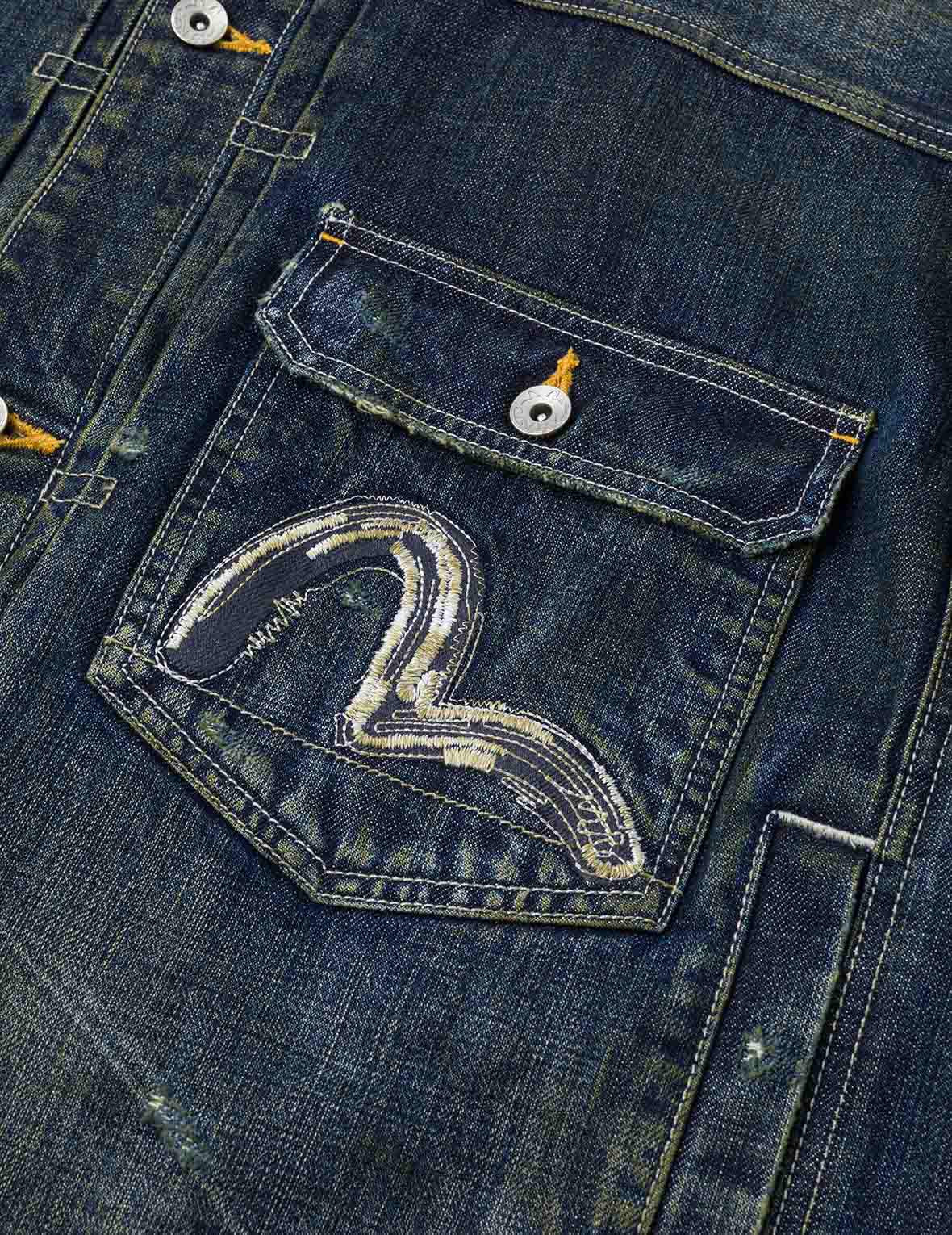 Washed Seagull Embroidery Relax Fit Denim Jacket - 3