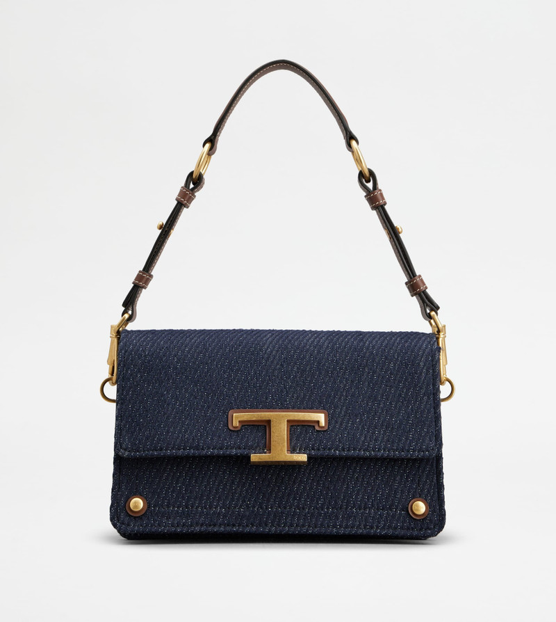 T TIMELESS SHOULDER BAG IN DENIM AND LEATHER MINI - BLUE, BROWN - 1