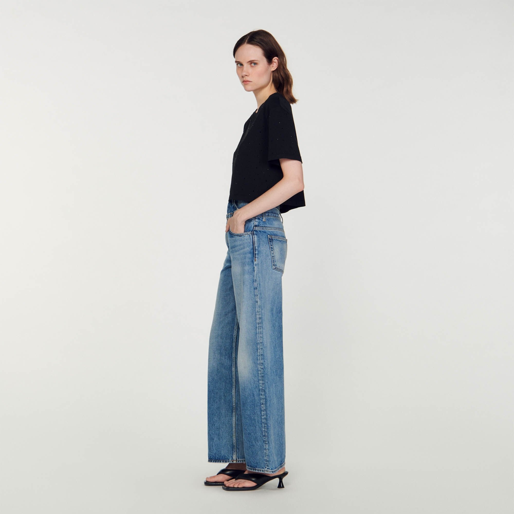 CROPPED T-SHIRT WITH RHINESTONES - 7
