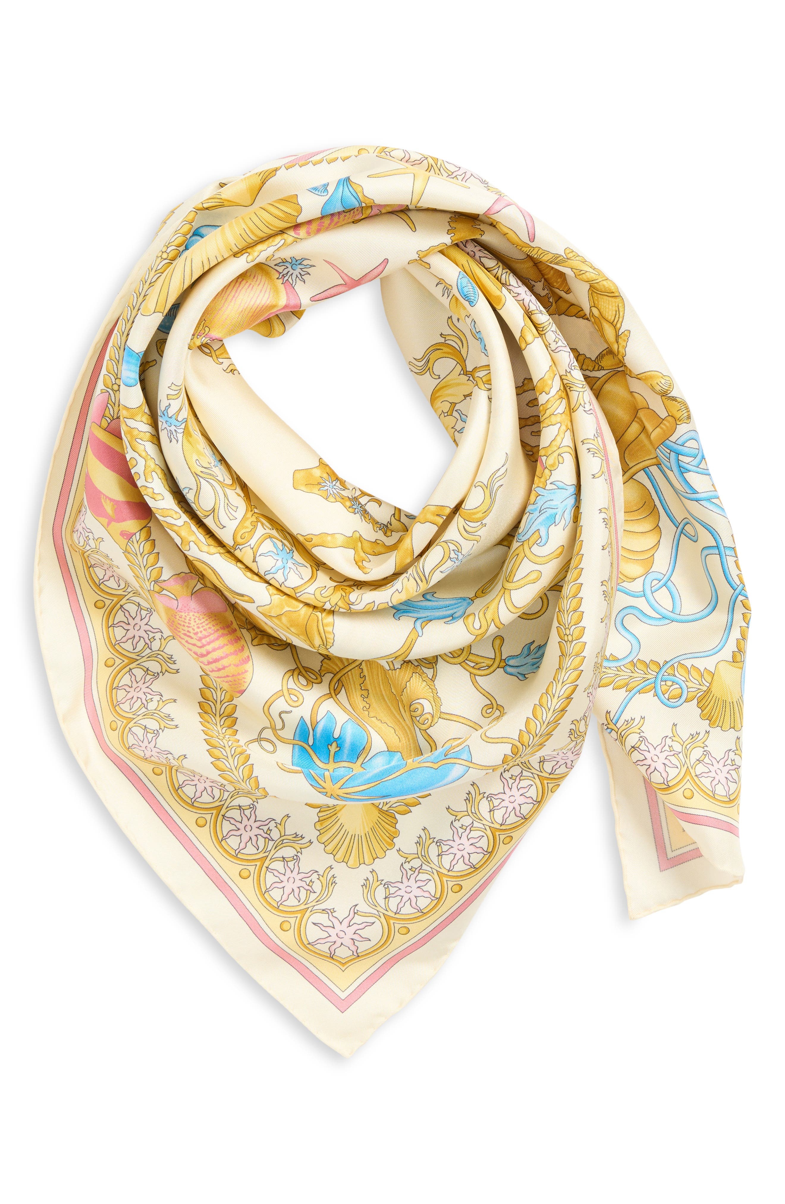 Versace Underwater Barocco Silk Square Scarf in Eggshell Multicolor at Nordstrom - 3