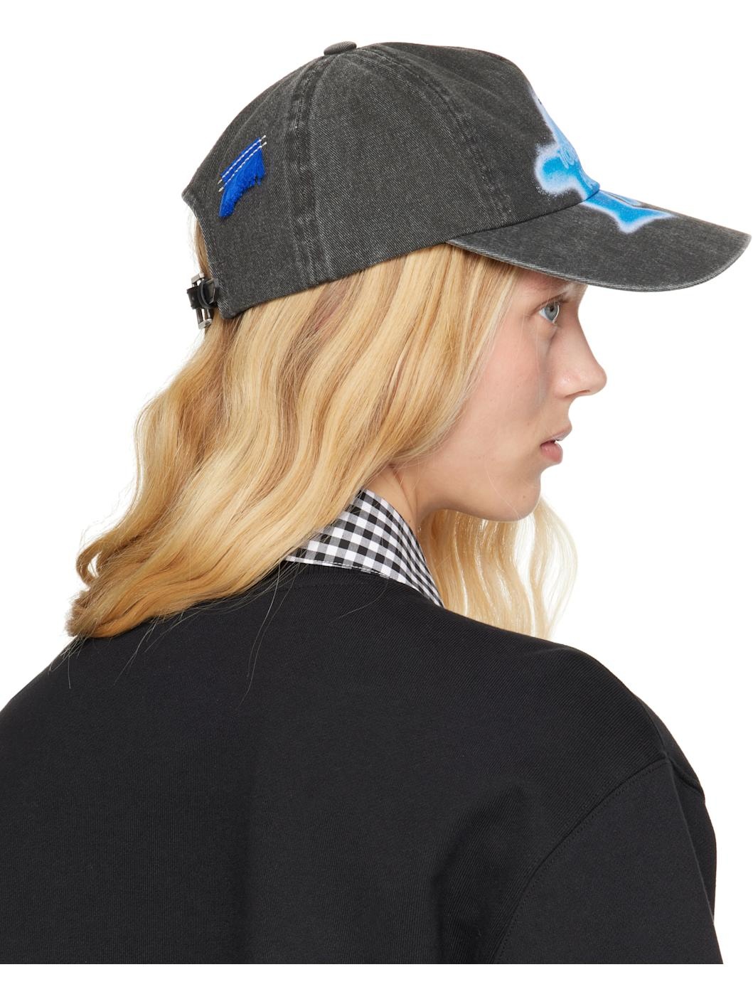 Black Faded Denim Cap - 3