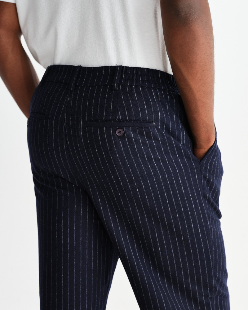 Malham - Navy Pinstripe Wool Trousers 6