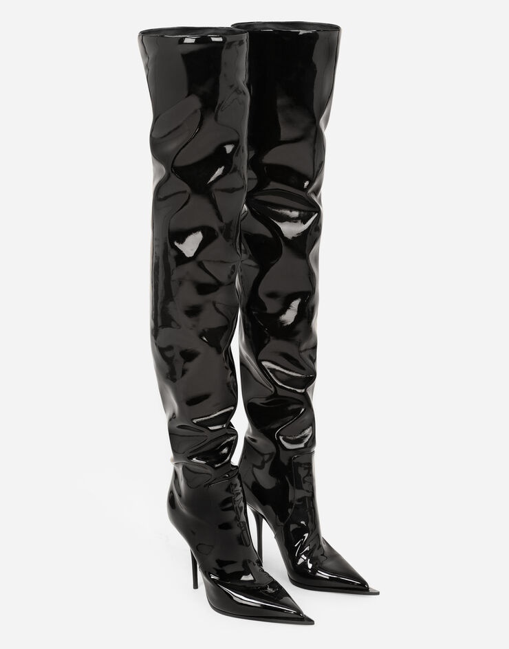 Patent leather thigh high boots - 2