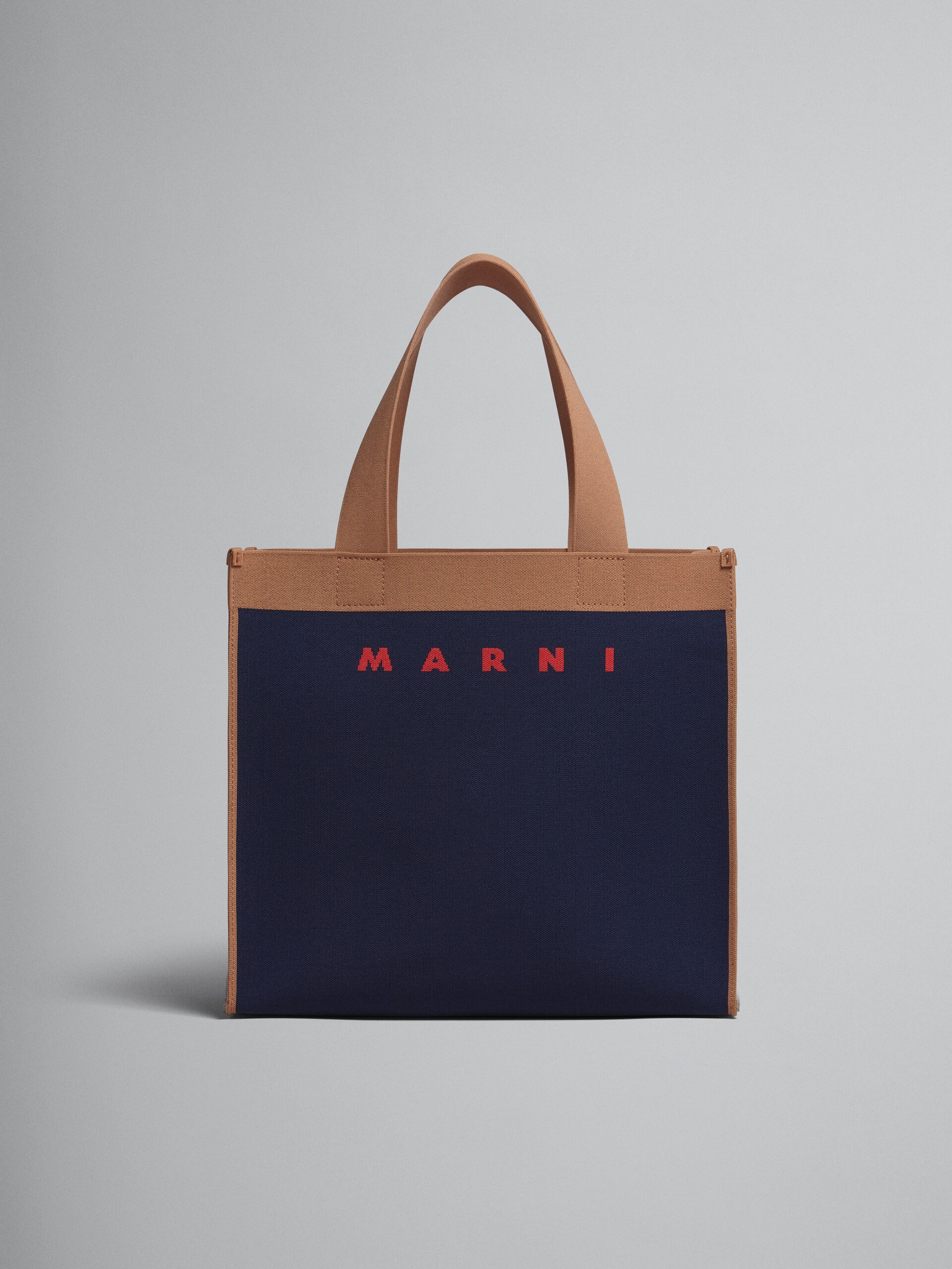 BLUE AND BROWN JACQUARD SHOPPING BAG - 1