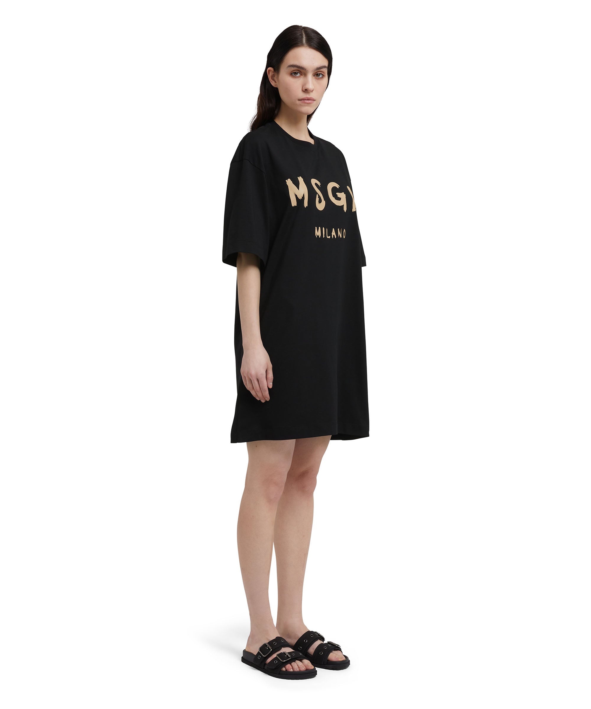 Long T-Shirt dress with brushstroke logo - 4