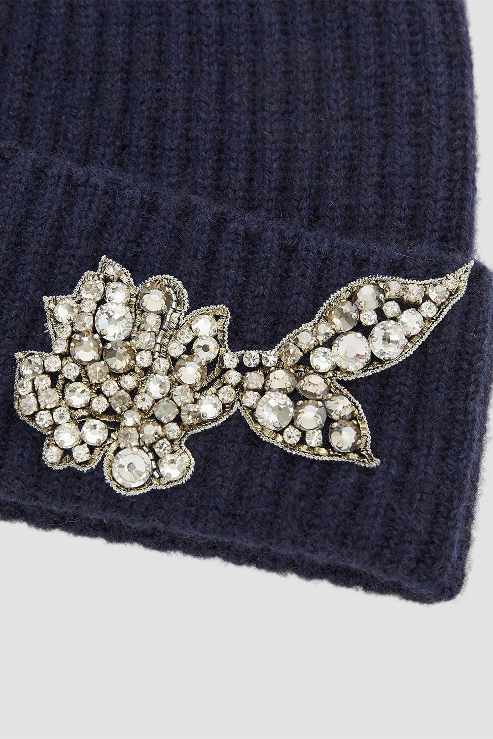 Embroidered Knitted Hat - Navy - 5