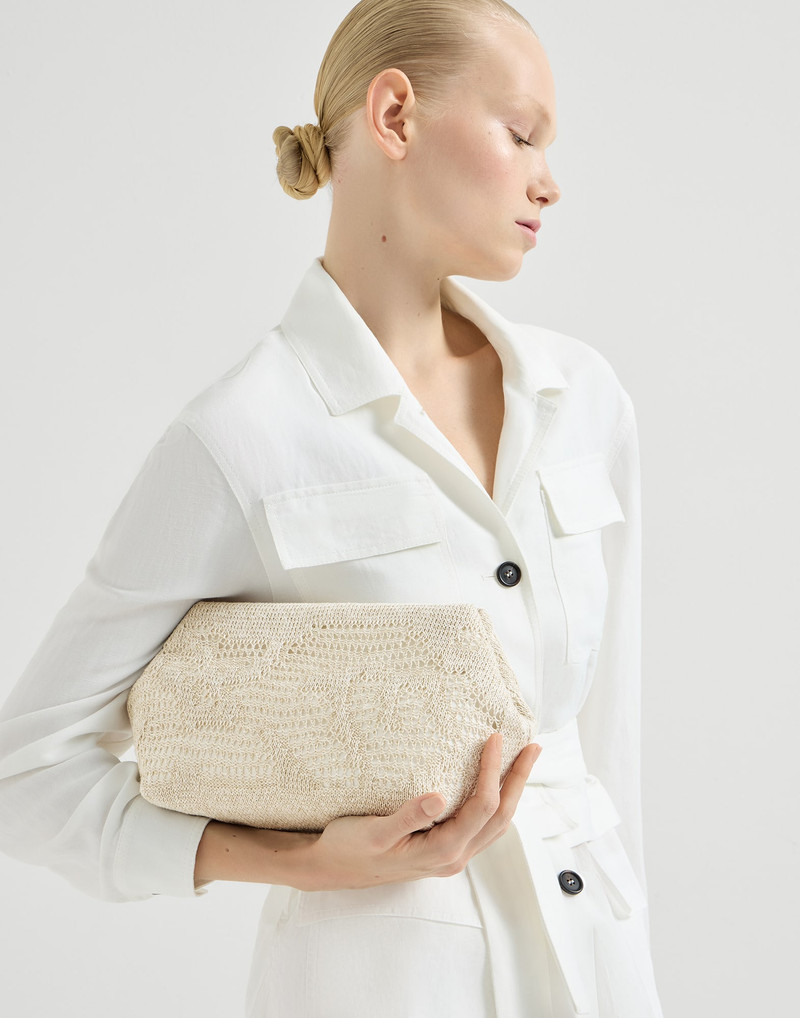 Dazzling water lillies knit pouch bag in linen and cotton 4