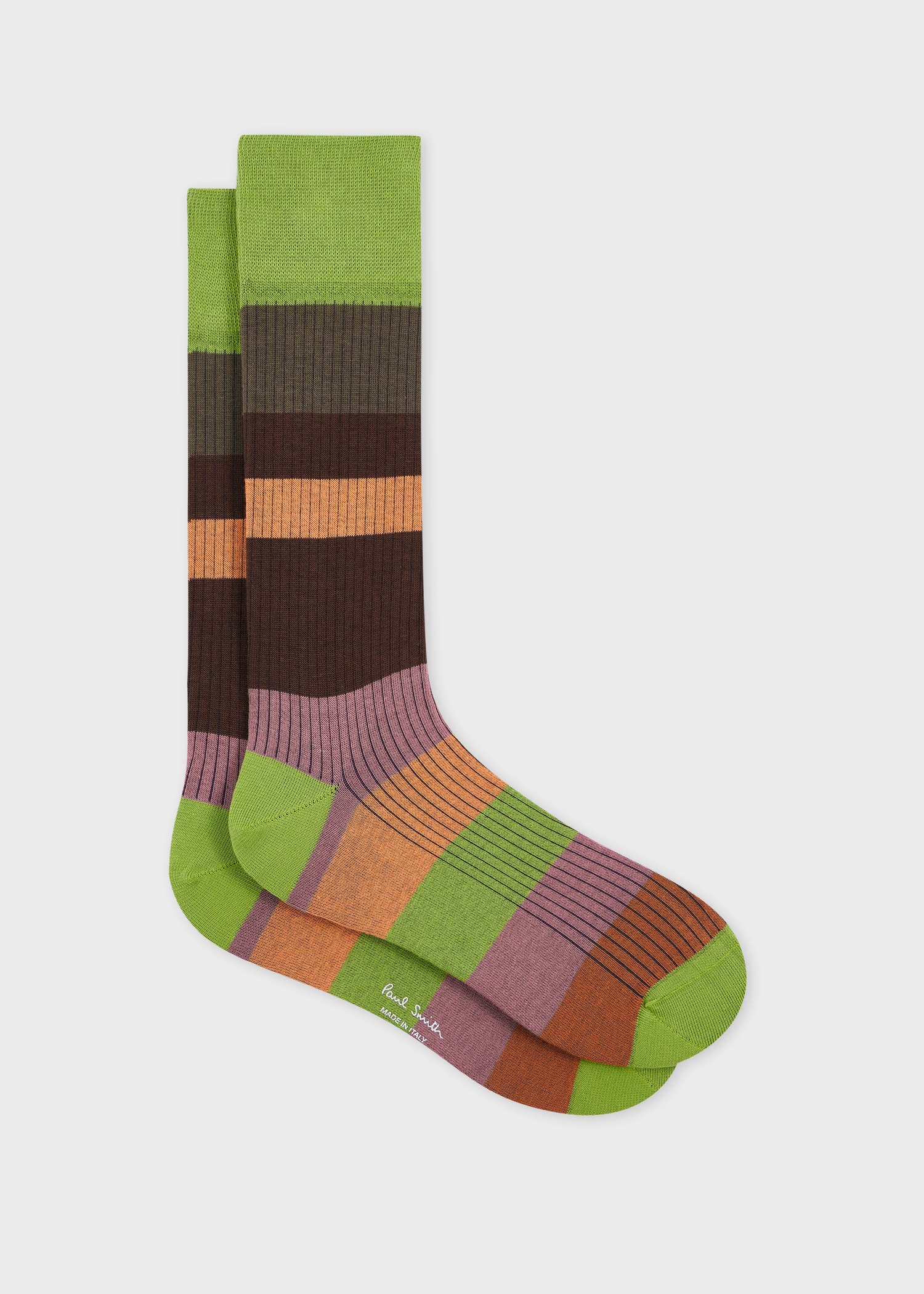 Green Mixed-Stripe Ribbed Socks - 1